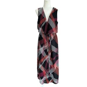 Karin Stevens  Vintage Black Orange Pink Striped Maxi Sleeveless Dress Size 14